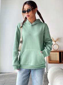 SHEIN Unity 字母圖案落肩袖連帽衫 - 綠色 - 查看 4