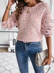 SHEIN LUNE Drop Shoulder Sweater - Pink - View 6