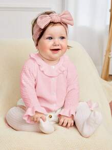 SHEIN Baby Girl Ruffle Trim Button Front Cardigan - Baby Pink - View 4