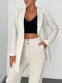 RueChic Lapel Neck Single Button Blazer - White - View 3