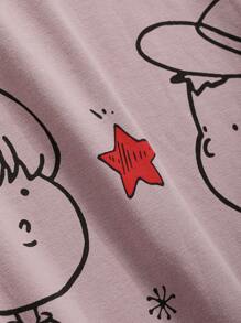 DAZY 卡通圖案落肩袖大碼休閒服洋裝 - 粉色 - 查看 7