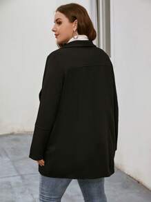 SHEIN LUNE Plus Waterfall Collar Open Front Coat - Black - View 2