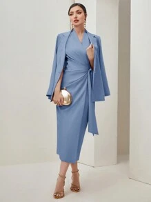 Modelyn Lapel Neck Single Button Blazer - Dusty Blue - View 4