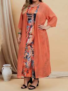 EMERY ROSE 大碼開門襟外套&圖案印花洋裝 - 橘色 - 查看 4