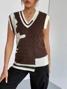 SHEIN Unity 1pc Striped Trim Asymmetrical Hem Sweater Vest - Multicolor - View 3