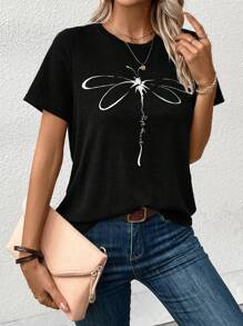 SHEIN LUNE In chuồn chuồn Áo thun - màu đen - Xem 5