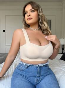 Của phụ nữ Kích thước lớn Liền mạch Màu thuần Bras - Màu be - Xem 4