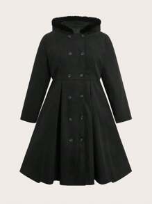 Flirla 大碼雙排釦連帽外套 - 黑色 - 查看 1
