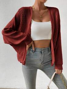 SHEIN Essnce Cárdigan de plumero de manga murciélago - Bronce - Ver 5