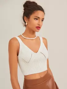 RueChic Solid Crop Knit Top - White - View 5