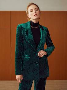 MOTF PREMIUM CRUSHED VELVET BLAZER - Dark Green - View 7