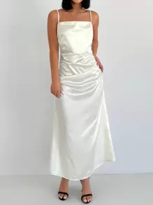 EURMUSE Solid Ruched Side Cami Dress - Apricot - View 4