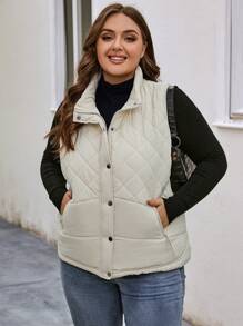 SHEIN LUNE Hơn Túi xéo Áo khoác vest quilted - Màu be - Xem 3