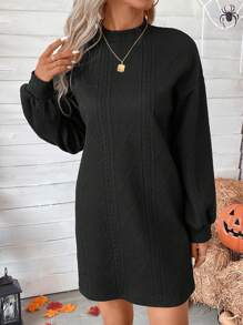 SHEIN LUNE Vestido de cuello alto de hombros caídos - Gris Oscuro - Ver 7