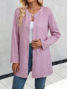 SHEIN LUNE Chevron Open Front Coat - Dusty Pink - View 6