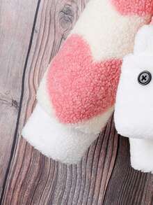 SHEIN 女小童1入組愛心圖案毛絨夾克&包 - 杏色 - 查看 5