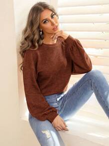 SHEIN Essnce 素色落肩袖運動衫 - 棕色 - 查看 1