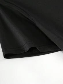 SHEIN EZwear 標語圖案落肩T恤 - 黑色 - 查看 5