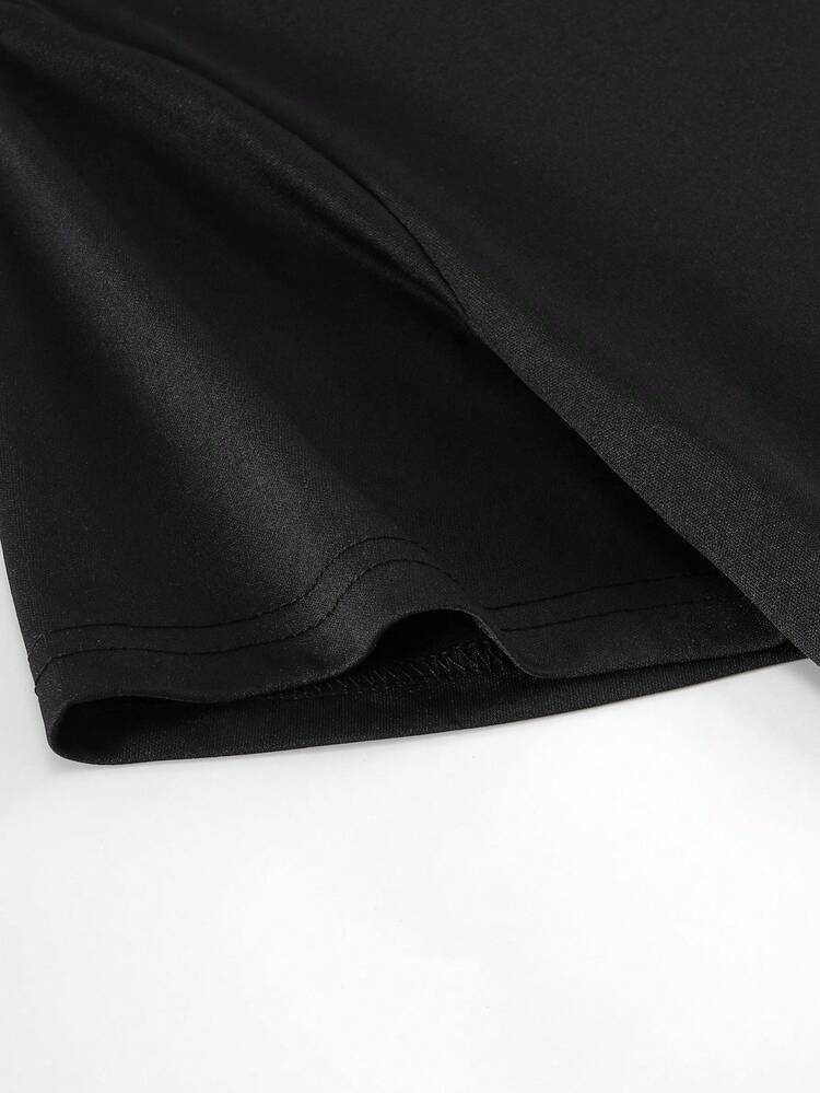 SHEIN EZwear Đồ họa Khẩu hiệu Áo thun Thả vai - màu đen - Xem 5