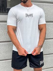 Manfinity Homme Nam Đồ họa Chữ cái Áo thun & quần đùi - Đen và trắng - Xem 4