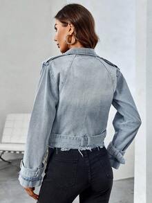 SHEIN Essnce 帶扣細節牛仔夾克 - 淺色水洗藍 - 查看 2