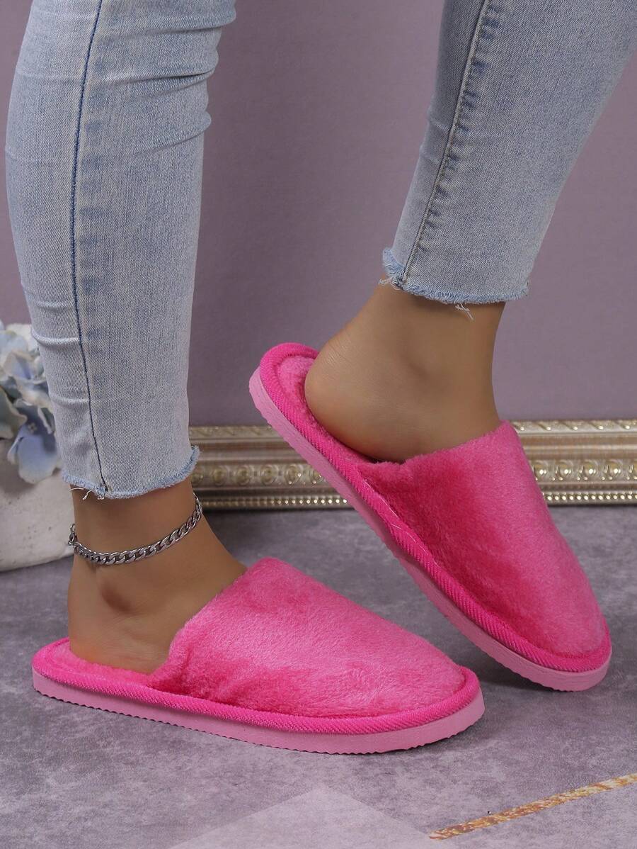 1pair Women's Thin Comfortable Slippers For Autumn And Winter - Hot Pink - View 1