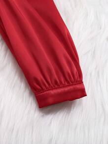 SHEIN Baby Girl Contrast Lace Trim Statement Collar Lantern Sleeve Dress - Red - View 3