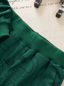 SHEIN Young Boy Dinosaur Print Sweatshirt & Sweatpants - Dark Green - View 7