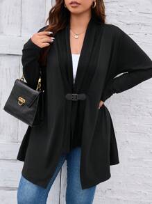SHEIN LUNE Plus Buckle Front Coat - Black - View 3