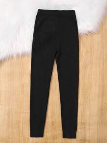 SHEIN Tween Girl Button Detail Knit Pants,In Fall/Winter - Black - View 2