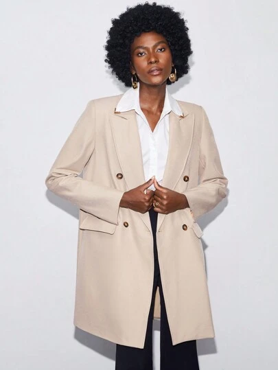 BizChic Dubbelknäppt kappa med klaffdetalj för höst/vinter