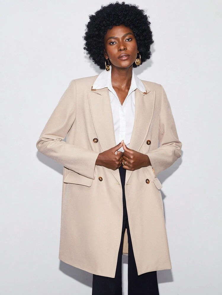 Double Breasted Flap Detail Coat In Fall/Winter