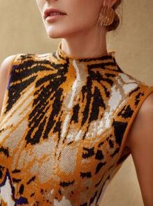 MOTF PREMIUM WOOL-BLEND ABSTRACT KNIT MOCK-NECK DRESS WITHOUT BELT - Multicolor - View 8