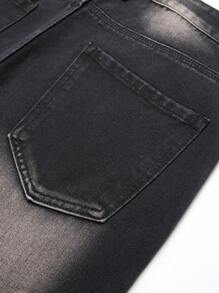 男士星星補丁貼破洞抽鬚牛仔褲 - 黑色 - 查看 5