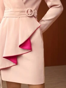 MOTF PREMIUM 交疊領環鏈不對稱下擺洋裝 - 淺粉色 - 查看 3