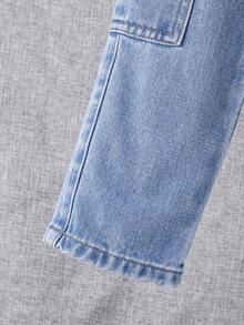 SHEIN Young Boy Flap Pocket Side Cargo Jeans - Medium Wash - View 5