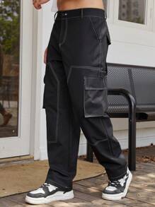 Manfinity EMRG Men Top-stitching Flap Pocket Side Cargo Pants - Black - View 6