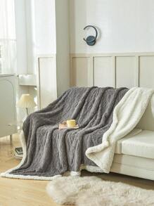 1pc Winter Bohemian Pattern Polyester Velvet Sheepskin Blanket Bedspread, Dark Grey - Dark Grey - View 1