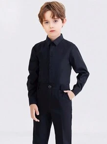 青少年男孩纯色纽扣前襟衬衫