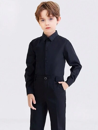 Tween Boy Solid Button Front Shirt