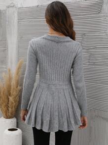 SHEIN LUNE 纯色休闲设计开衫 - 灰色 - 查看 2