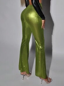 SHEIN ICON Halloween Flare Leg Pants - Lime Green - View 6
