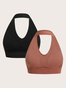 Easithlete 2入組素色繞頸運動型胸罩 - 彩色 - 查看 2