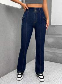 SHEIN EZwear Túi có nắp Quần ống loe - Rửa tối - Xem 1