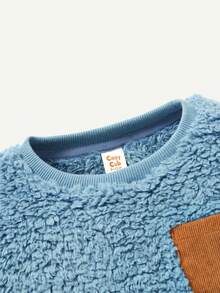 Cozy Pixies Unisex Baby's Padded Plush Colorblock Sweatshirt With Pockets And Thermal Lined, Thick Round Neck Pullover For Baby Boy - Blue - View 3