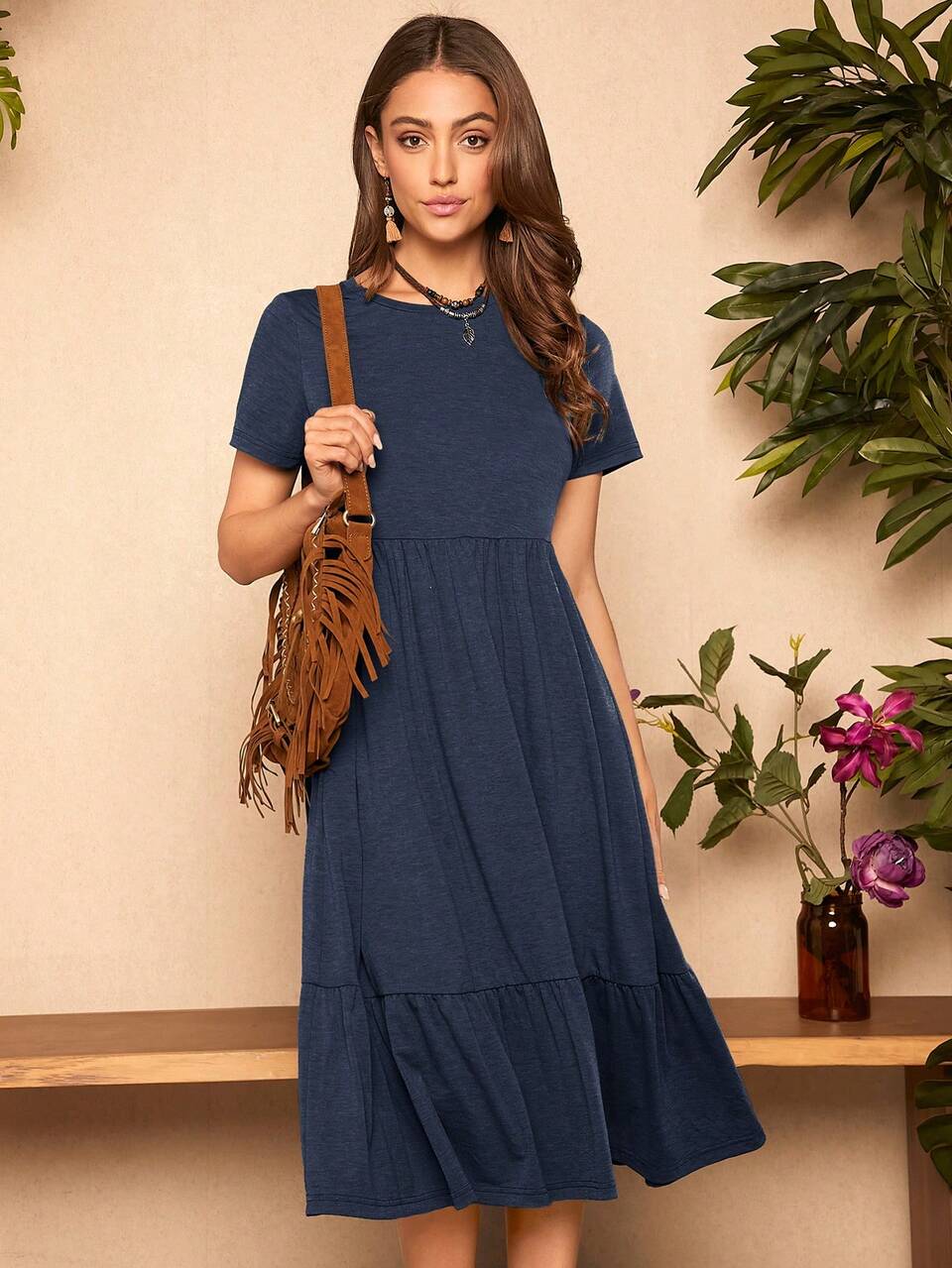 Women's Casual Solid Color Short Sleeve Dress,Casual