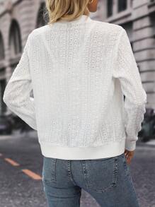 SHEIN LUNE 素色拉鏈開襟飛行員夾克 - 白色 - 查看 2