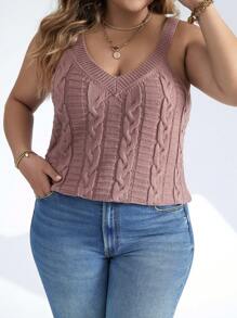Calvaya Plus Cable Knit Top - Dusty Pink - View 6