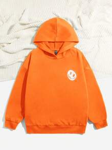 Muchica 標語圖案落肩袖連帽衫 - 橘色 - 查看 5