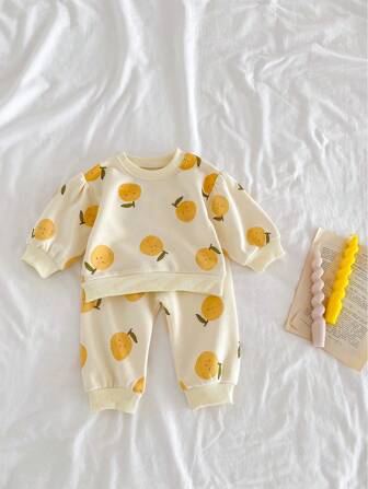 Bebis Flicka Frukttryck Sweatshirt & Mjukisbyxor